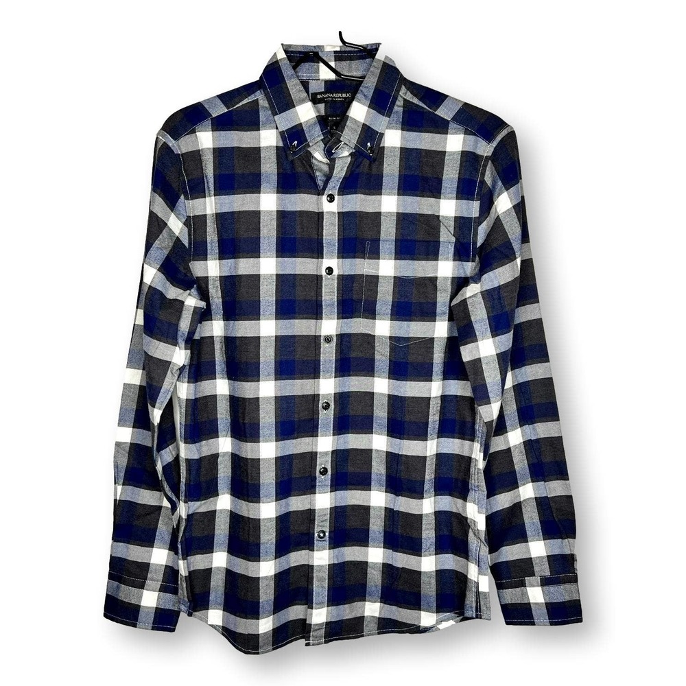 Banana Republic Luxe Flannel Slim Fit Long Sleeve Button Down Plaid Men's Small